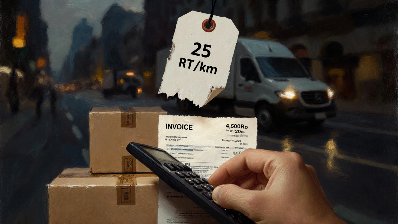 Рука с калькулятором рядом с коробками, над ними рвётся ценник, а под ними — полная смета переезда.