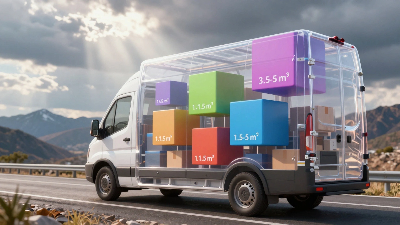 Прозрачный грузовик с цветными кубами, обозначающими объем груза, на дороге к горам.