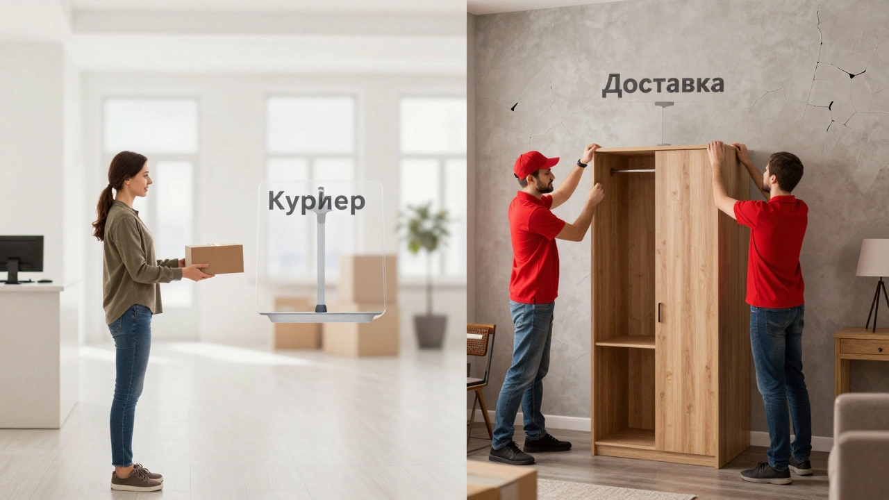 Сравнение: курьерская доставка и полная доставка с сборкой мебели.